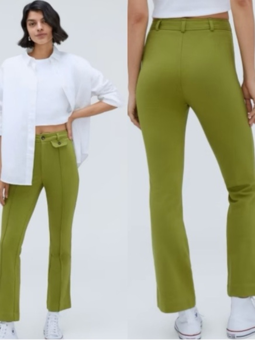 EVERLANE The Work It Ponte Stretch Green Trousers Pants